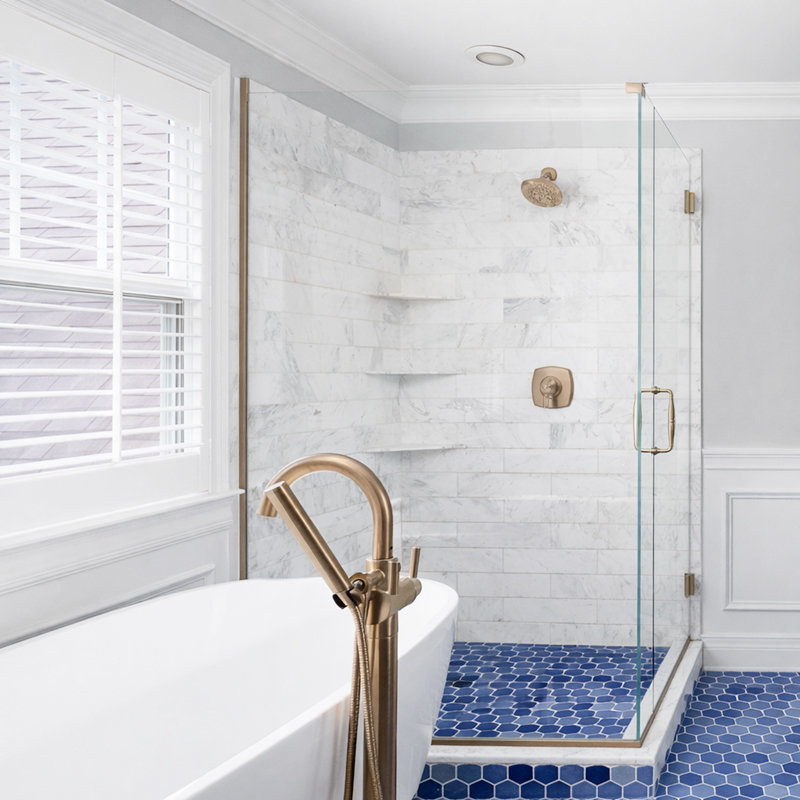 Custom shower and soaking tub bathroom remodel in Tampa Bay home